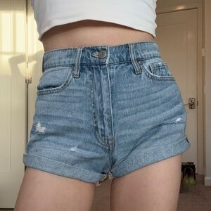 Aeropostale Light Blue High-Waist Rolled Hem Jean Shorts